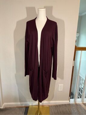Halogen Long Open-Front Cardigan in Plum